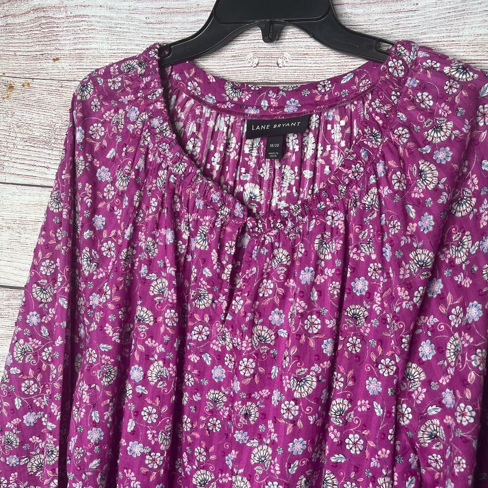 Lane Bryant Purple Ditzy Floral Swiss Dot Peplum Keyhole Top Size 18/20 Plus - Picture 7 of 14